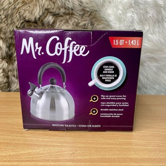 Whistling Tea Kettle 1.5-Quart Stainless Steel Safe Easy Pouring Stovetop Silver - Picture 1 of 2